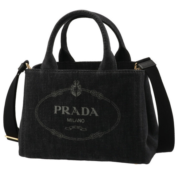 Prada Denim CANAPA 2WAY Black Tote Canvas - Picture 1 of 9